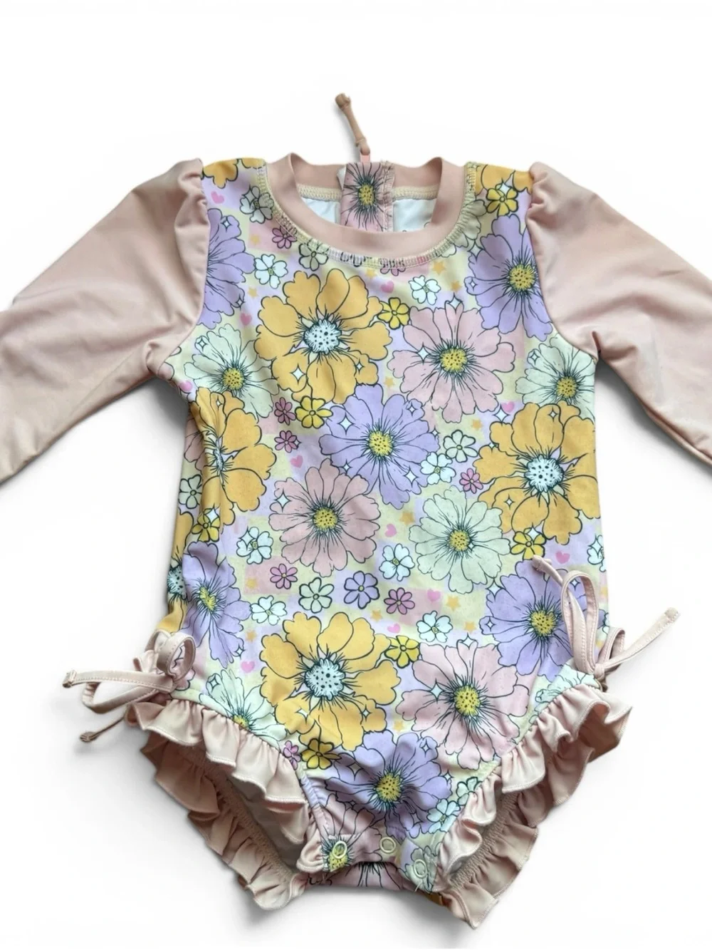Caden Lane Floral Long Sleeve Ruffle One Piece Swimsuit Rash Guard 3Т Toddler
